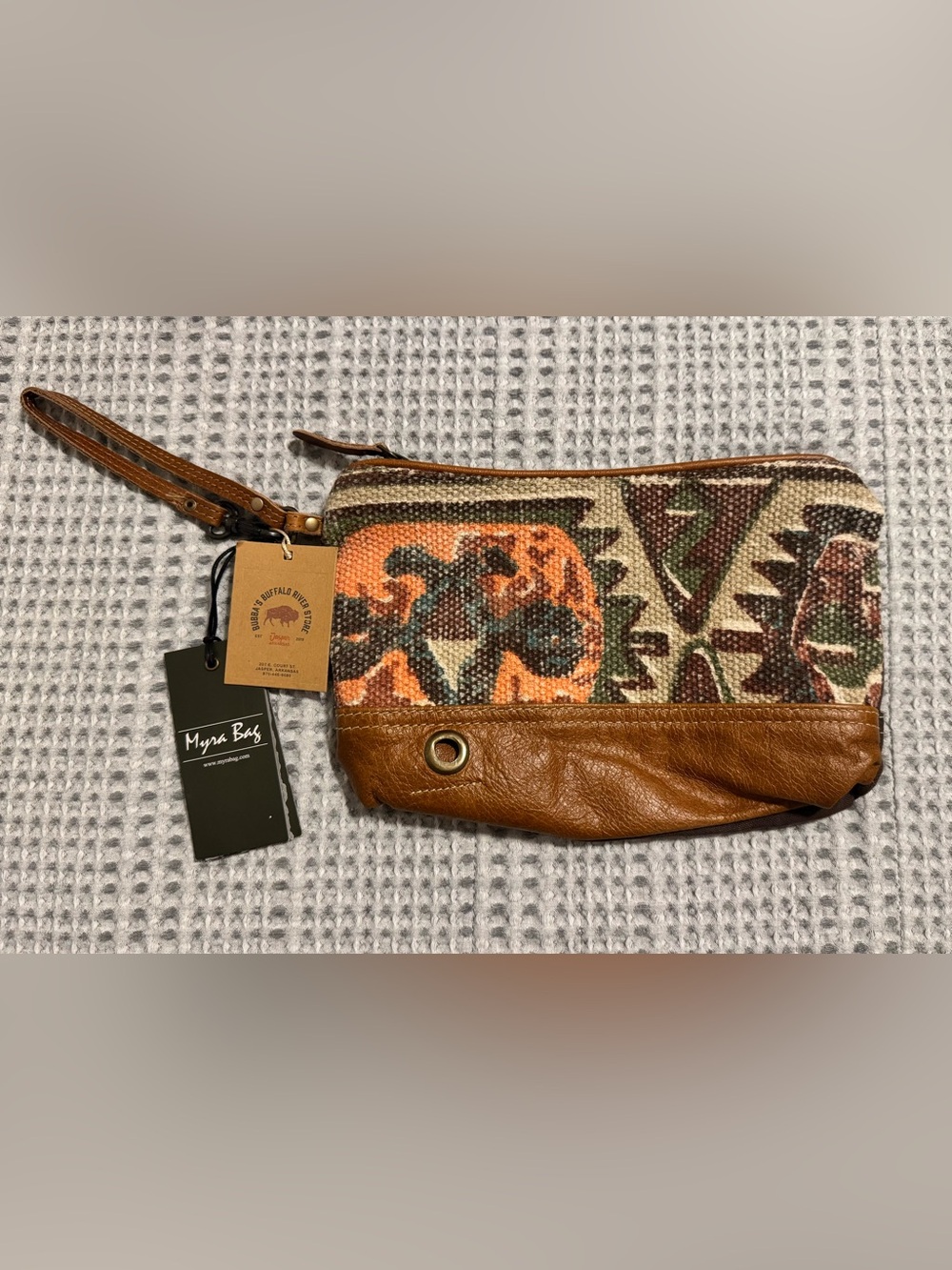 Myra Bag Tribal Pouch Wristlet Leather Canvas Western Boho NWT